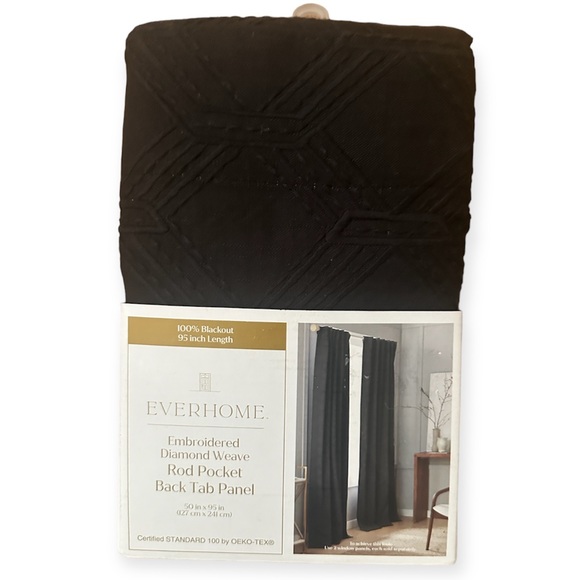 Everhome Embroidered Diamond Wave Balck Blackout Wall Art Curtains NWT - Picture 2 of 7